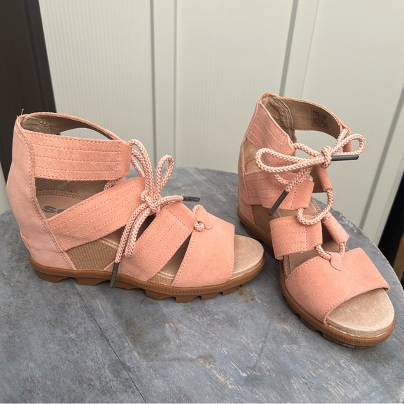 Sorel - Joaine Lace Peach Salmon Suede Wedges 7.5 - Picture 3 of 9